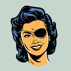 retro cartoon illustration of a woman with eye patch - 580057638