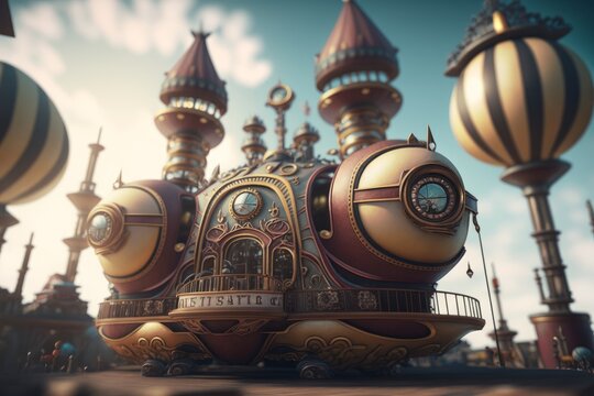 Unleashing the Magic of Steampunk Amusement Park: Epic Composition, Unreal Engine 5, & Hyper-Detailed Rides Powered by Steam Engines! , Generative ai