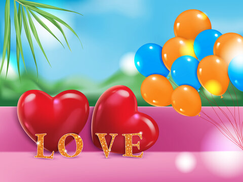 vector illustration romence background design template. balloons with two hearts on the beautiful background.use for valentine's day card design and lover concept.