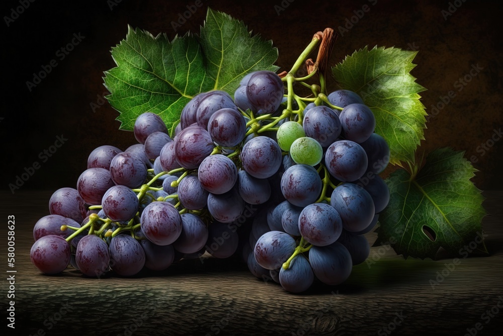 Poster delicious grapes displayed vertically. generative ai
