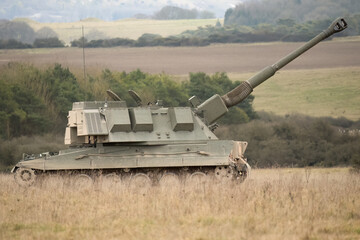 British army military AS90 (AS-90 Braveheart Gun Equipment 155mm L131) armoured self-propelled...