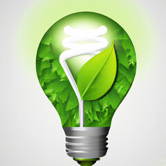 Tło odnawialnych źródeł energii,  zielona żarówka. - obrazy, fototapety, plakaty