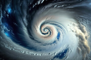 A tropical storm, tornado, hurricane, cyclone seen from a high aerial space satellite. Generative ai