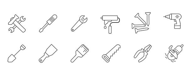 Home repair line icons set, home construction and repair symbols or sketches collection. Construction and repair of linear signs in the style of eps10