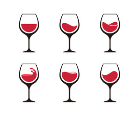 Win glass icon set. Red wine glass vector icons