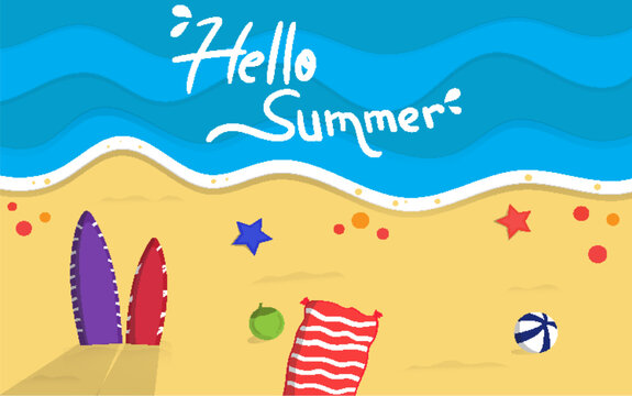 Hello Summer Time Landscape Vector Illustration 