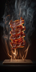 Crispy fried bacon displayed on a neutral background, perfect for breakfast or food-related designs