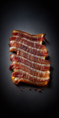 Crispy fried bacon displayed on a neutral background, perfect for breakfast or food-related designs