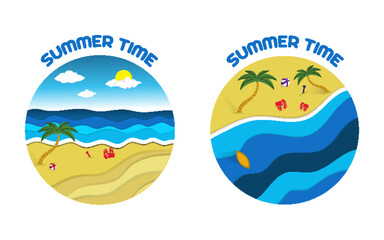 Hello Summer Time Flat Round Vector Illustration