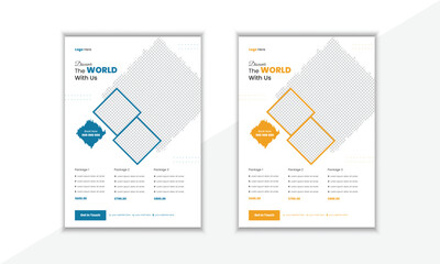  Travel flyer template for travel agency with geometric shape used for poster,
 brochure design layout, travel flyer, banner, magazine cover or template design.
