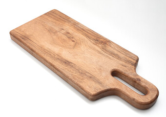wooden cutting board on isolated white background