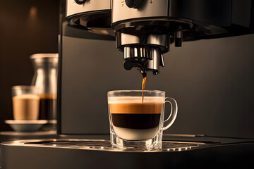 Coffee extraction from professional coffee machine. Generative AI