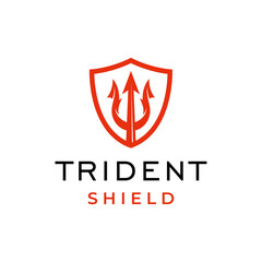 Trident neptune shield symbol label logo design