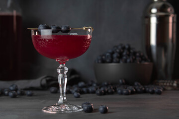Fresh berries cocktail with bluenerries. Summer cold drink and cocktail.