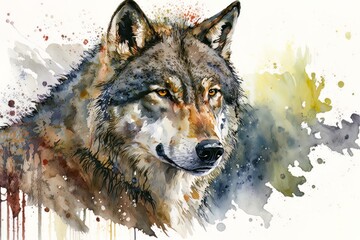 Watercolor of a lion with a crown. Powerful animal. Generative AI