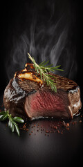 Tender and juicy beef steak, expertly prepared and presented on a dark background for a mouth-watering appeal