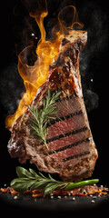 Tender and juicy beef steak, expertly prepared and presented on a dark background for a mouth-watering appeal