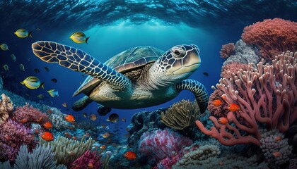 Ocean Oasis: An Underwater World of Colorful Coral Reefs, Schools of Fish, and Majestic Sea Turtle
