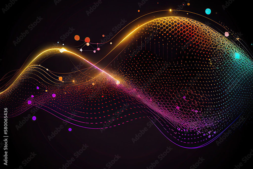 Poster technology background with connected colorful dots on abstract background. digital data and network 