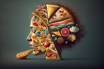 Illustration of the all-consuming nature of food addiction and its hold on individuals. AI generated. - obrazy, fototapety, plakaty