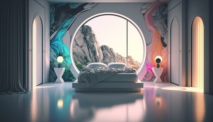 Obraz premium Ultra modern futuristic bedroom colorful marble so that your room is as special as you are