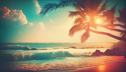 Summer Tropical beach. Beach sun sea, summer colorful tropical background. Seascape of nature, sandy beach. ai generative