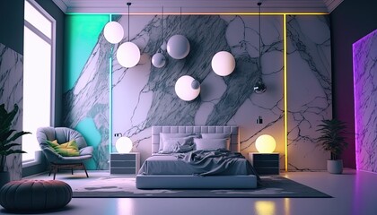 Ultra modern futuristic bedroom colorful marble so that your room is as special as you are