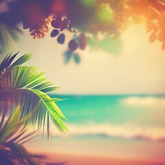 Fototapeta na wymiar Summer Tropical beach. Beach sun sea, summer colorful tropical background. Seascape of nature, sandy beach. ai generative