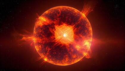 A stunning photograph of a red giant star, with its massive size and fiery surface visible in detail. Generative AI - obrazy, fototapety, plakaty