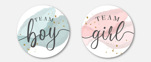 Team boy. Team girl. Boy or girl hand drawn modern lettering - Baby shower announcement banner, card - Gender reveal party - Vector illustration isolated