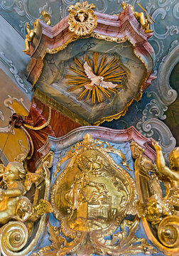  pulpit in baroque style at the townhall chapel of the small town of Retz, Austria