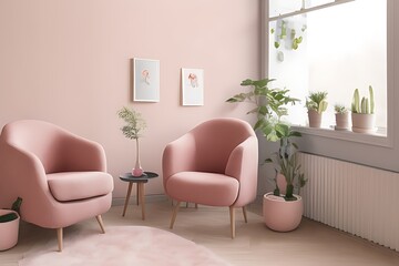 Stylish Armchair and Diffrent Potted Plants, Big Window, Minimalist Interior Design