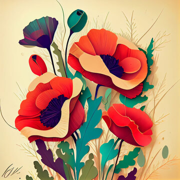 Floral background. Poppies. Generative AI.
