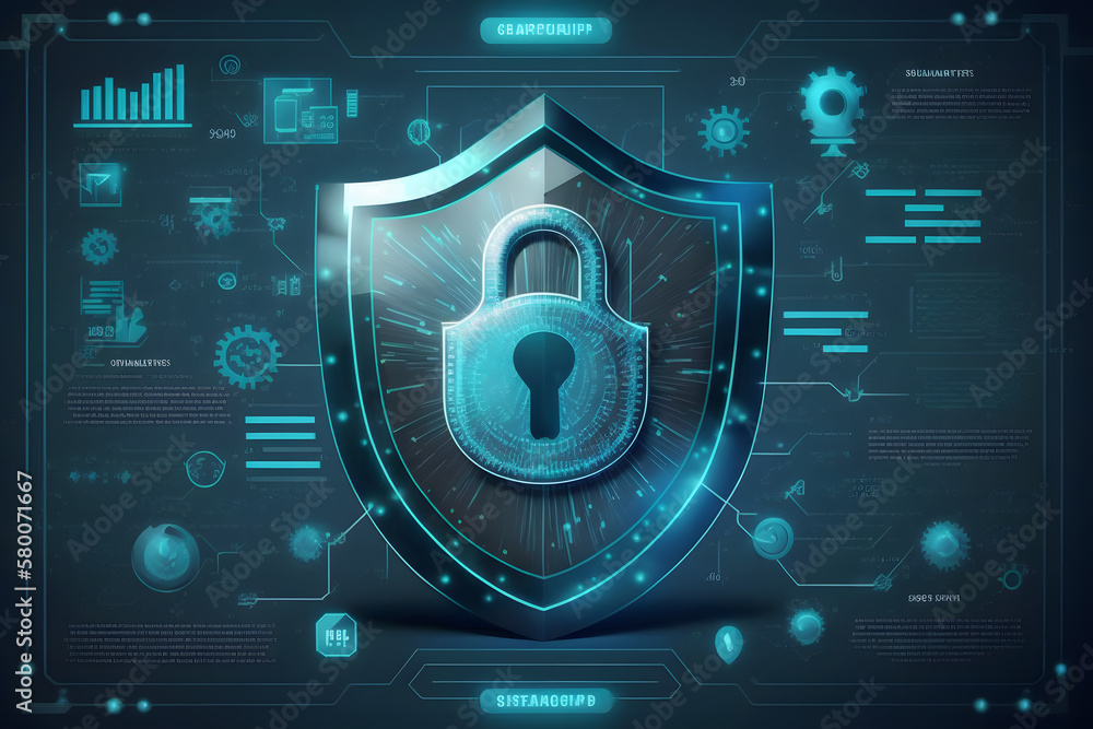 Poster padlock with keyhole icon in personal data security illustrates cyber data or information privacy id
