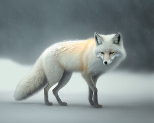 White Fox Walking in Snowy Weather .AI generated Illustration.