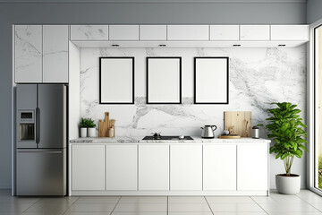 Blank Mockups of a wall in a contemporary kitchen, generative AI