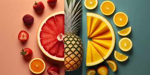A variety of fresh fruits arranged on a bright background, perfect for healthy eating and lifestyle projects