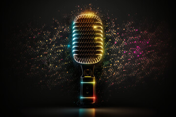 Microphone with bright colorful background. karaoke party. Illustration AI Generative