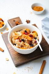 Spelt Porridge with Nuts and Dried Fruit Mix, Healthy Breakfast