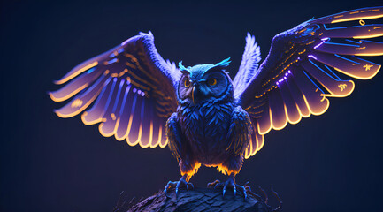 The Radiant Charm of a Glowing Neon Owl Generative AI
