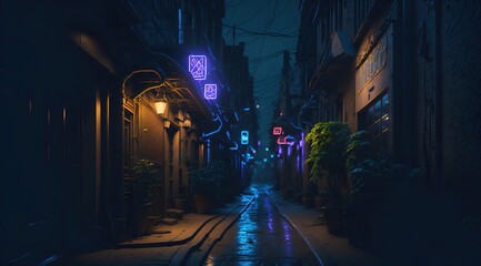 The Enchanting Glow of a Neonlit Alleyway - Generative AI