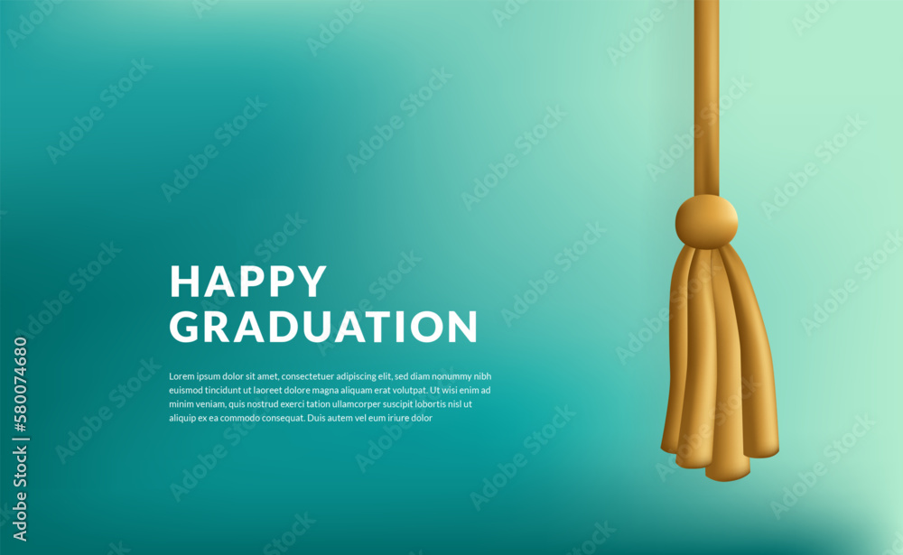 Poster Happy graduation banner decoration with tassel cap yellow golden cute 3d for education - Posters