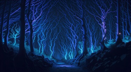 A Magical Forest of Neon and Bioluminescence - Generative AI 