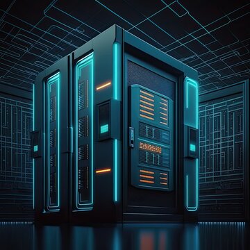 Cloud storage big data centre for storing backup files and security at a network database room.Generated AI