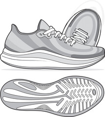 MEN SHOE VECTOR FLAT DRAWING. 