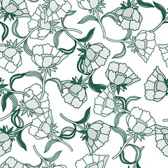 Seamless pattern with flowers and leaves. Abstract floral wallpaper.