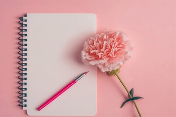 pink carnation and notebook