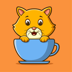Cute cartoon cat with cup. Vector illustration