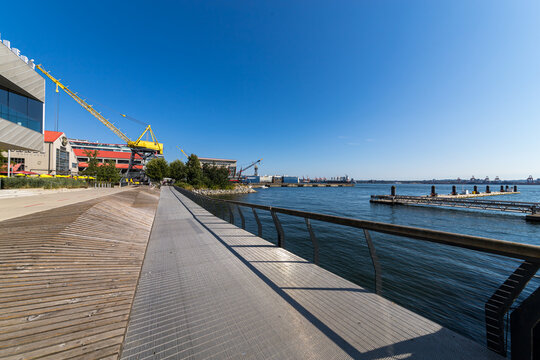 Walkway between Lonsdale Quay and the Shipyards District of Lower Lonsdale, City of North Vancouver, BC Canada