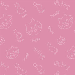 pattern without background cats and fish skeletons are drawn with a white line